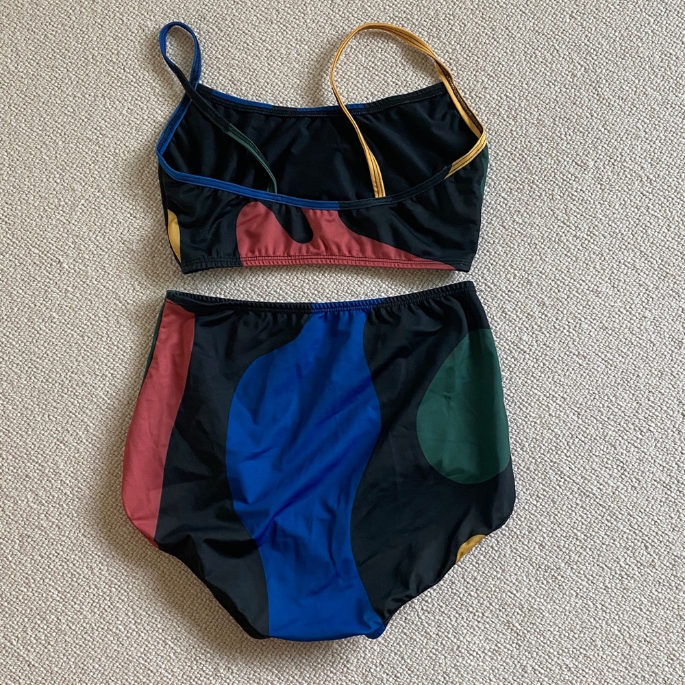 High-Waisted Colorblock Bikini Set - Blue & Green - Picture 2 of 4